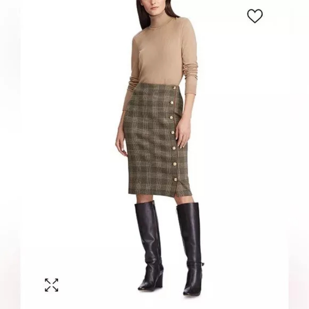 Lauren Ralph Lauren Glen plaid print button skirt SIZE XL